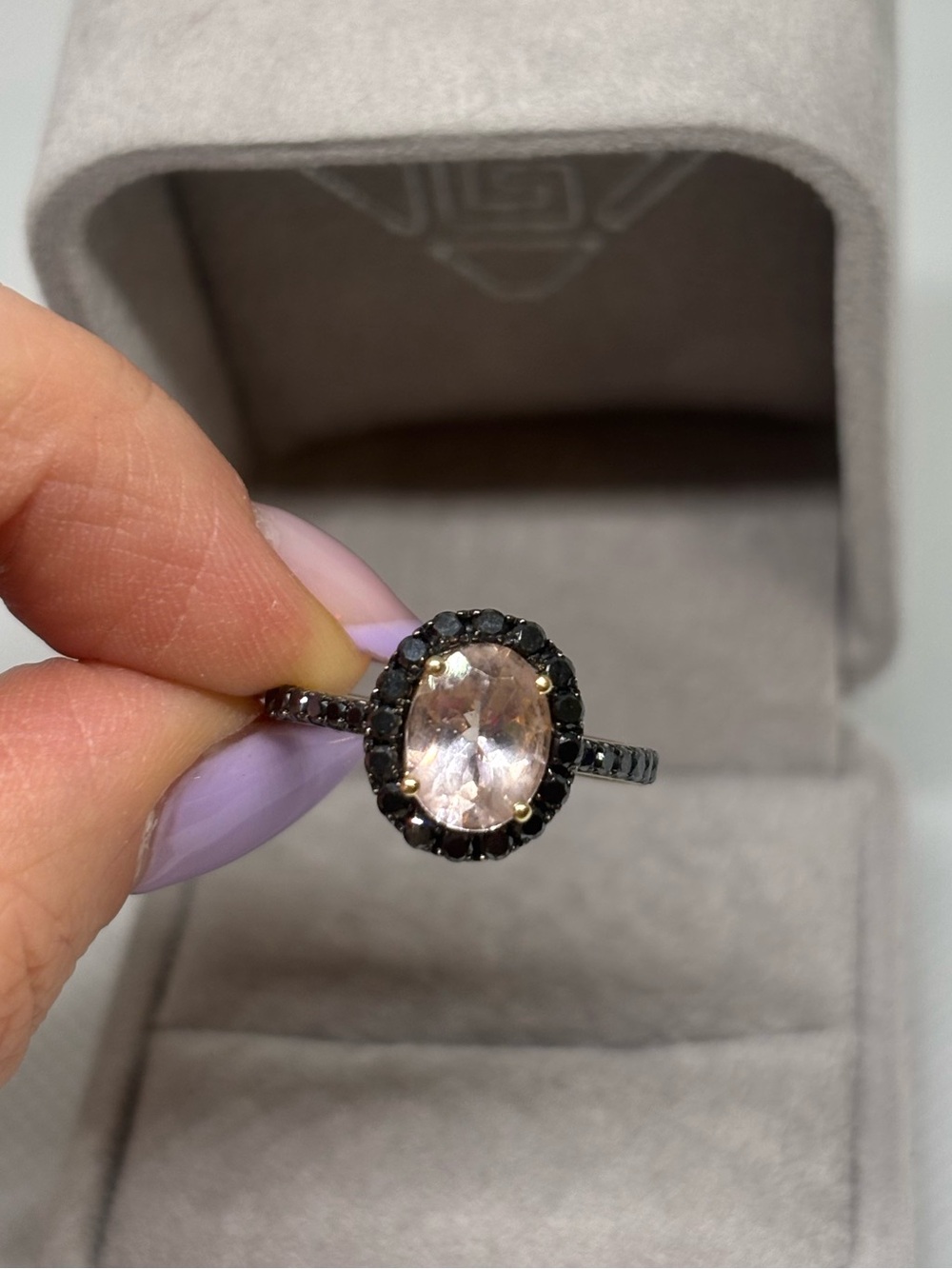 14K Gold Morganite & Black Diamond Ring $1700 APPRAISED, size 7